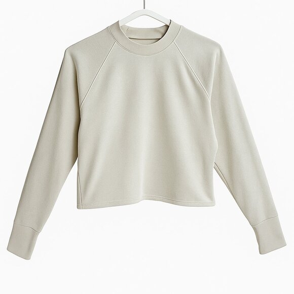 Athleta SoftLuxe Mock Neck Crop Top Ivory Beige Heather Long Sleeve Size XL - Picture 2 of 8